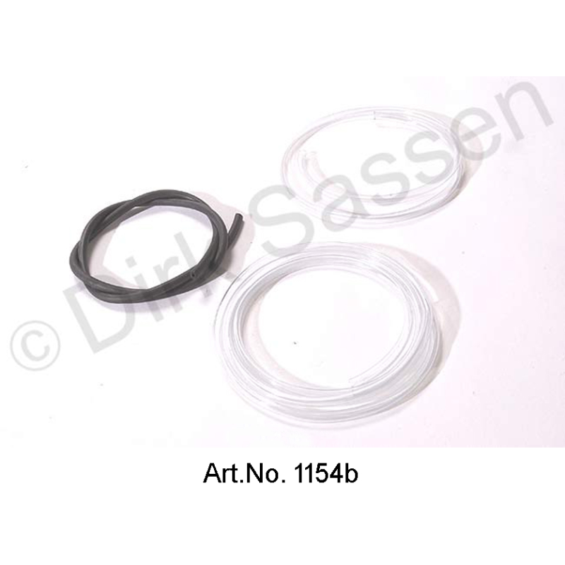 Set of washer hoses, from 1969 (2.5 mm x 6 mm, length 75 cm and 5 cm and 4 mm, length 130 cm), 3 hose clamps small