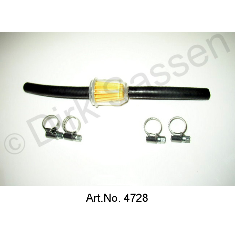 Gasoline hose with filter and 4 hose clamps