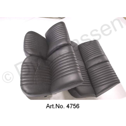 Interior, leather, black, complete, seats upholstered with headrests, door trim and center armrest, replacement part