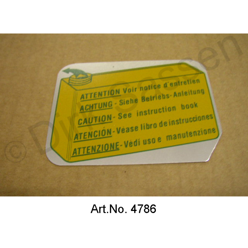 Scudo per contenitore idraulico 'Attenzione uso e manutenzione'