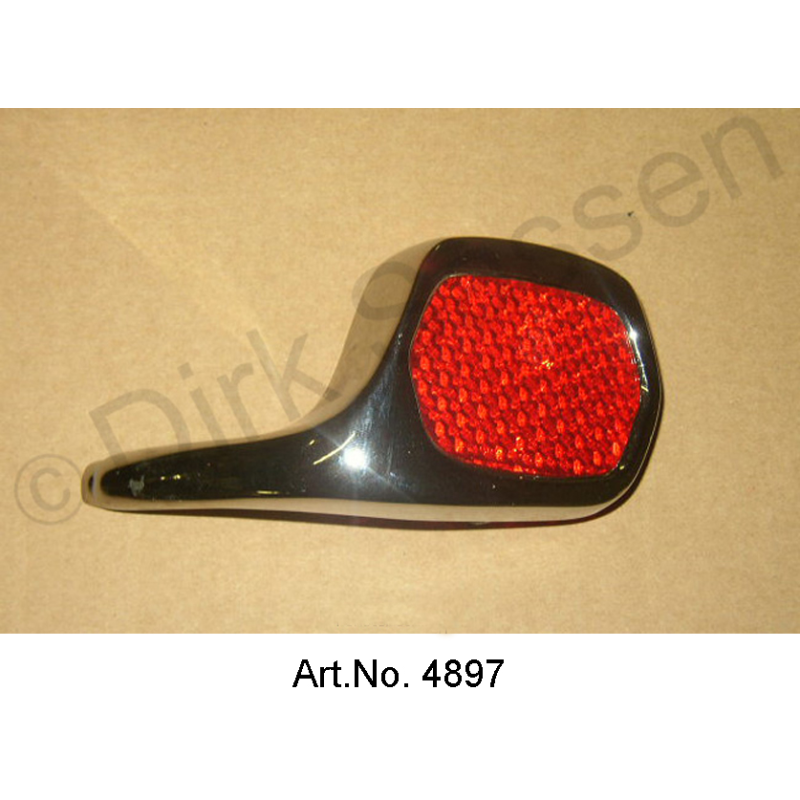 Katzenauge, Cabrio, verchromt, mit Glaseinsatz rot, links