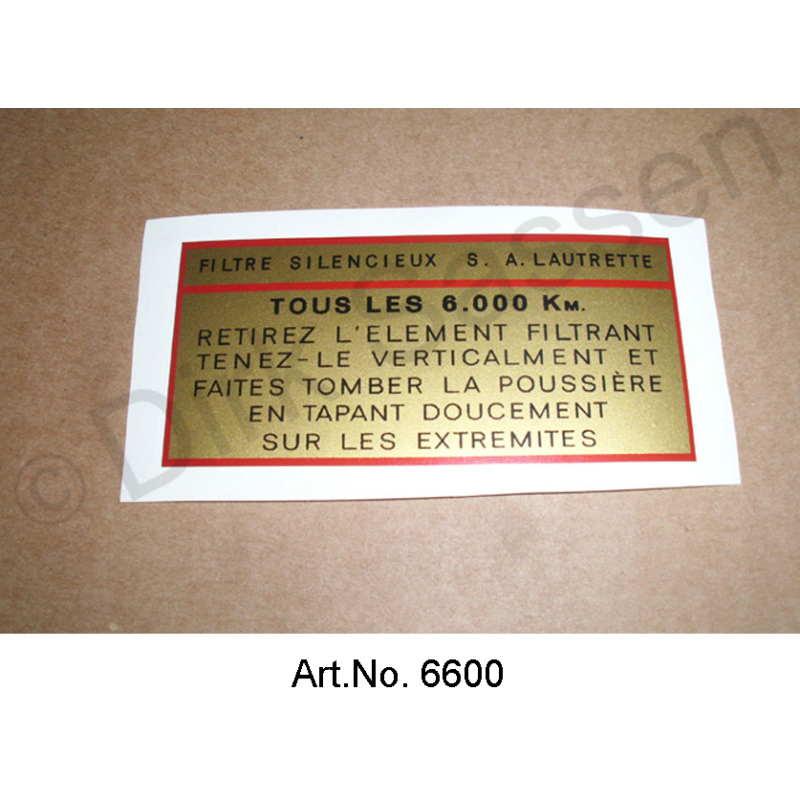 Sticker, rectangular, air filter, ID models, 1957 to 1964