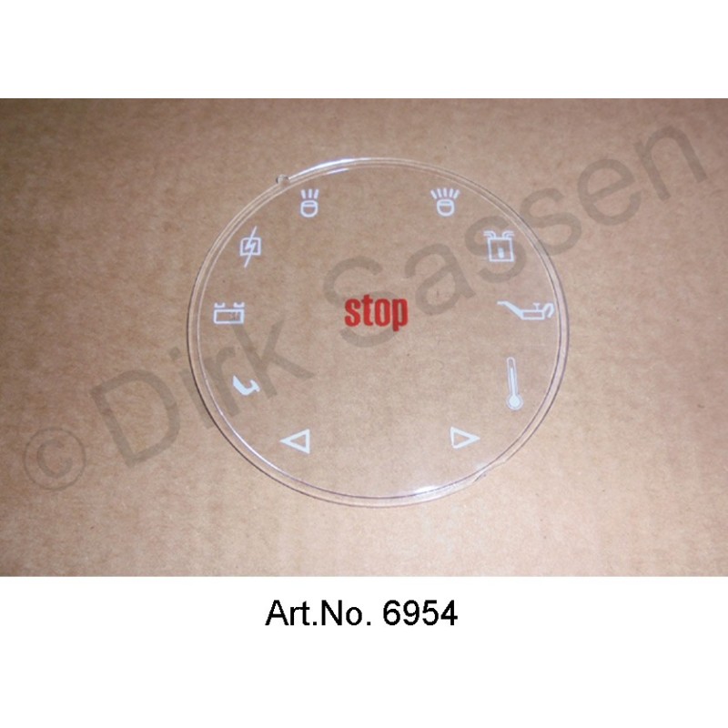 Glass for control unit in the speedometer unit, left, from 1969