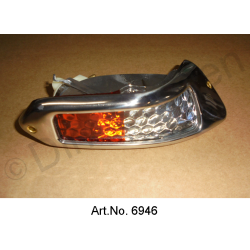 Indicator, Pallas, wit-oranje, rechts, tot 1967, met chromen frame, reproductie